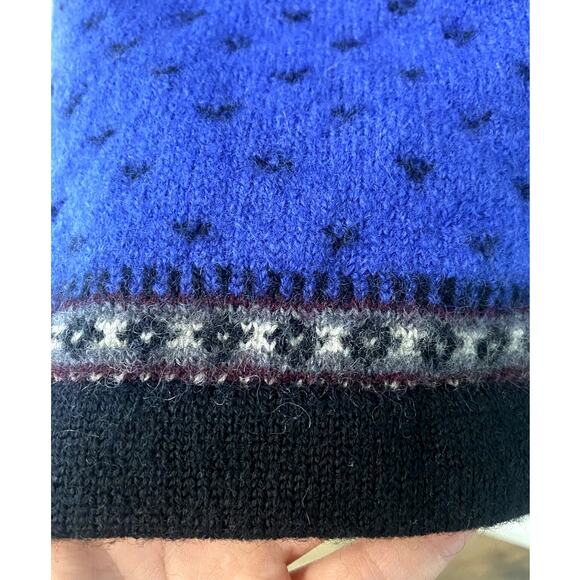 Vintage Tally Ho Blue Thick Wool Floral Button Up High Neck Patterned Sweater S - Picture 6 of 8